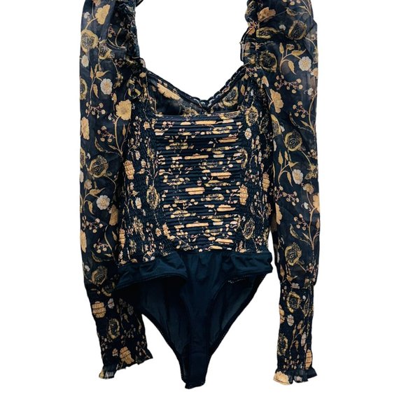 Free People Women's Floral Print Bodysuit Black - Size Medium - Picture 5 of 10